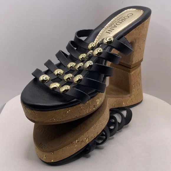 Cordani Keqne Italian Leather Caged Platform Cork Sandals - Picture 9 of 16